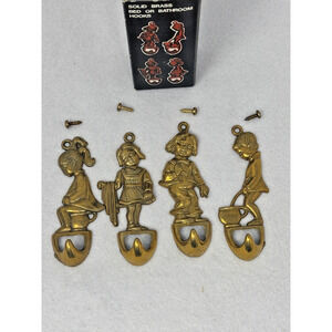 Vintage Brass Wall Hook Set of 4 Kids by Artmark Italy Towel Robe Whimsical NEW